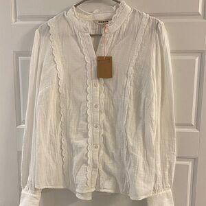 Boden Double-Cloth Scalloped Button-Down Blouse